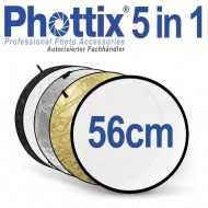 Phottix 5 in 1 Foto Studio Falt-Reflektoren-Set, 56cm, silber, gold, B/W diffus