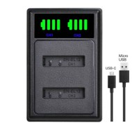 Akku Doppel Ladegerät mit USB Anschluss für Akku Nikon Typ EN-EL3